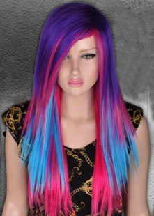 Perruque longue attractive synthétique pour femme lisse multicolore