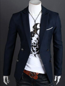 Handsome Dark Navy Cotton Men's Casual Suits