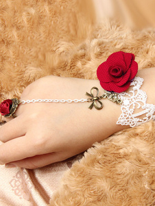 Bracelet de fleur rouge unique noeud coton Lolita