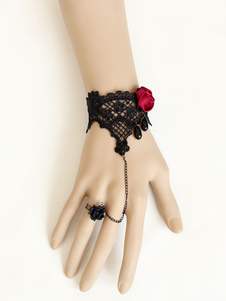 Lolita bracelet noir avec chaîne et rose