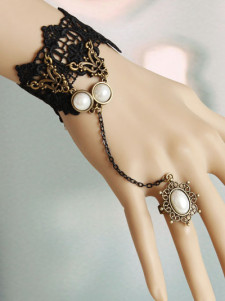 Royal dentelle noire coton perle Fashion Lolita Bracelet