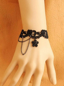 Belle fleur coton noir Lolita Bracelet