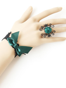 Lolita bracelet noir avec rose et noeud verts