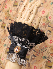 Douce dentelle noire Bow coton Lolita Wristlet
