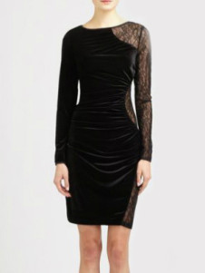 Sexy Black Lace Velvet Long Sleeves Women's Bodycon Dress 