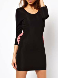 Elegant Black Backless Bow Cotton Blend Short Dress 
