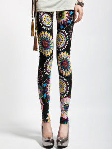 Leggins féminins noirs imprimés géométriques