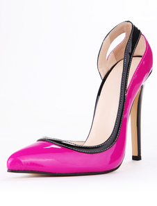 Chaussures fuchsia à talon aigu bout pointu de PU verni