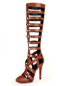 Populaires sandales gladiateur brun acajou de PU à talons aigus