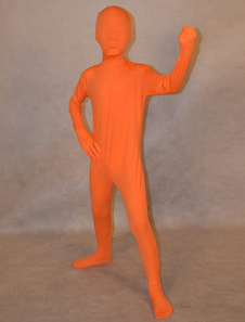 Orange Unisex Lycra Spandex Fashion Unicolor Zentai Suits For Kids 