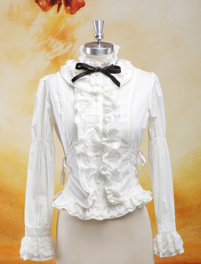 Chemisier lolita en coton avec volant de col montant