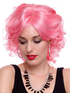 Délicate perruque courte rose de kanekalon frisée