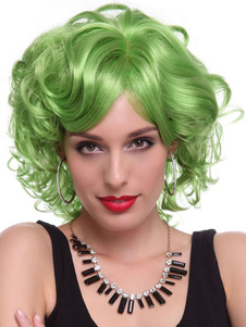 Unique perruque courte frisée verte classique de kanekalon