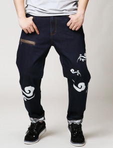 Jolis jeans homme denim bleu marine coupe large Hip Hop