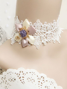 Dentelle blanche élégante fleur coton Lolita collier