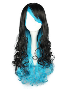 Perruque lolita demi couleur longue bouclée à mèches