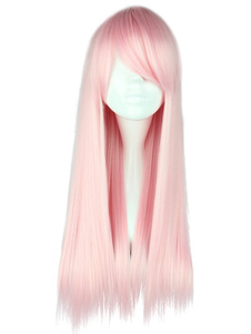 Douce longue ligne droite rose rayonne perruque de mode Lolita