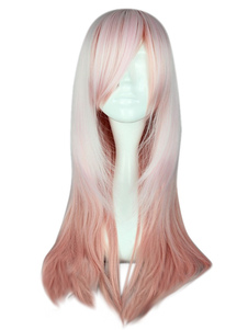 Perruque lolita élégante longue lisse à mèches roses
