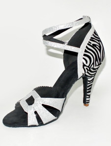 Chaussures de latine en tissu de paillettes bicolore zébré à talons aigus