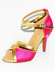 Chaussures de danse latine en satin fuchsia bicolore