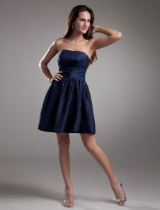 Marine robe de Cocktail bustier dos nu Taffeta robe plissée