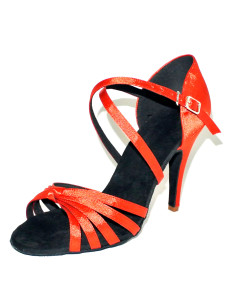 Chaussure de latine croisée rouge melon à talon aigu
