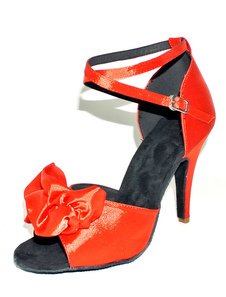 Chaussures de latine en satin avec nœud à talons aigus et peep-toe