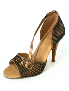 Chaussures de latine en PU d'or de maille noire à talon aigu