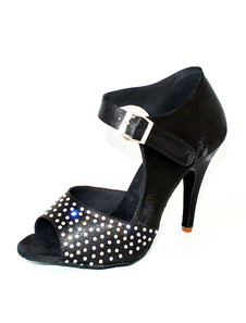 Chaussurs de latine noirepeep-toe avec strass et boucle