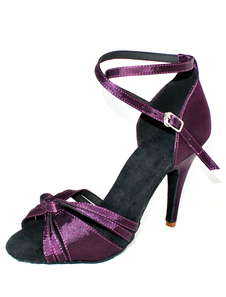 Chaussure de latine en satin pourpre à peep-toe avec nœud