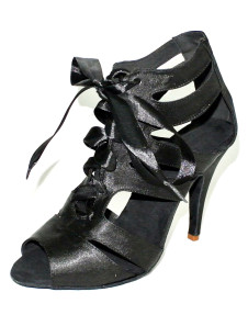 Chaussures de danse latine en satin à talons aigus peep-toe avec ruban