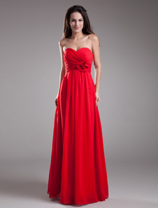 Robe demoiselle d'honneur rouge avec fleur