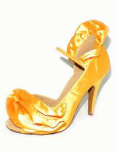 Chaussures de danse latine en satin jaune plissé