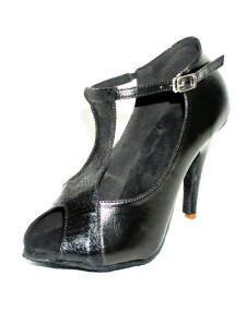 Chaussures de latine en peau de vache noire à talon aigu