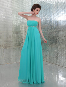 Robe de bal séduisante A-ligne verte en chiffon bustier longueur plancher