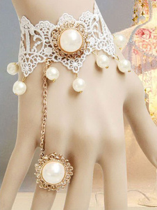 Bracelet de Lolita blanc avec anneau et perle