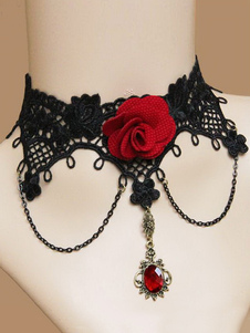 Collier lolita gothique noir avec rose rouge