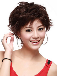 Unique perruque courte marron foncée frisée avec dégradé