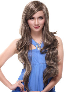 Unique perruque longue frisée gris foncée de kanekalon classique