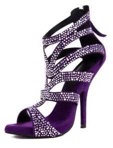 Belles sandales mode violetes à bout rond en peau de mouton suédé