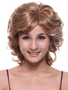 Fabuleuse perruque longueur d'épaule frisée or de kanekalon classique