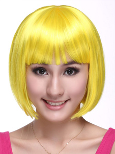 Perruque sublime courte jaune de kanekalon droite