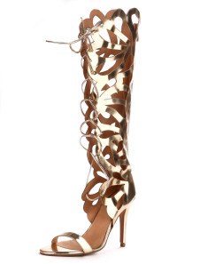 Populaires sandales gladiateur or en de PU verni métallique à talons aigus