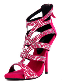 Sandales en vogue rose en peau de mouton suédé avec rhinestones à bout rond