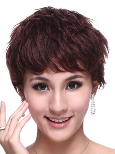 Perruques de cheveux humains de brun foncé court frisés des femmes