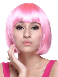 Perruque courte rose de kanekalon droite