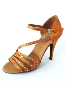 Pratiques chaussures de danse latine féminines en satin à bout ouvert