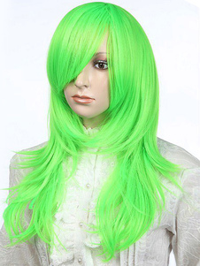Perruque moyenne verte droite avec dégradé
