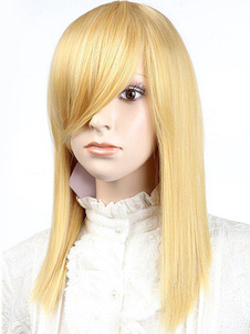 Unique perruque moyenne or droite synthétique