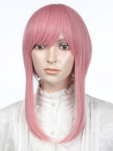 Perruque chic moyenne rose droite synthétique
